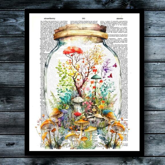 Handmade Other - Mushroom Terrarium Summer Garden Art Print